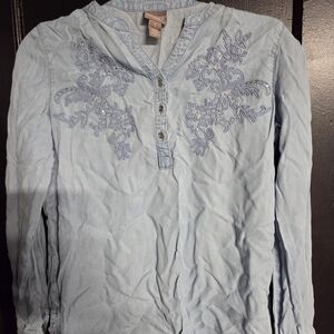 Chico's Sky Blue Embroidered Blouse